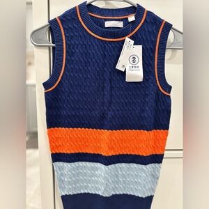 Izod Navy Cable Knit Vest with Orange Trim